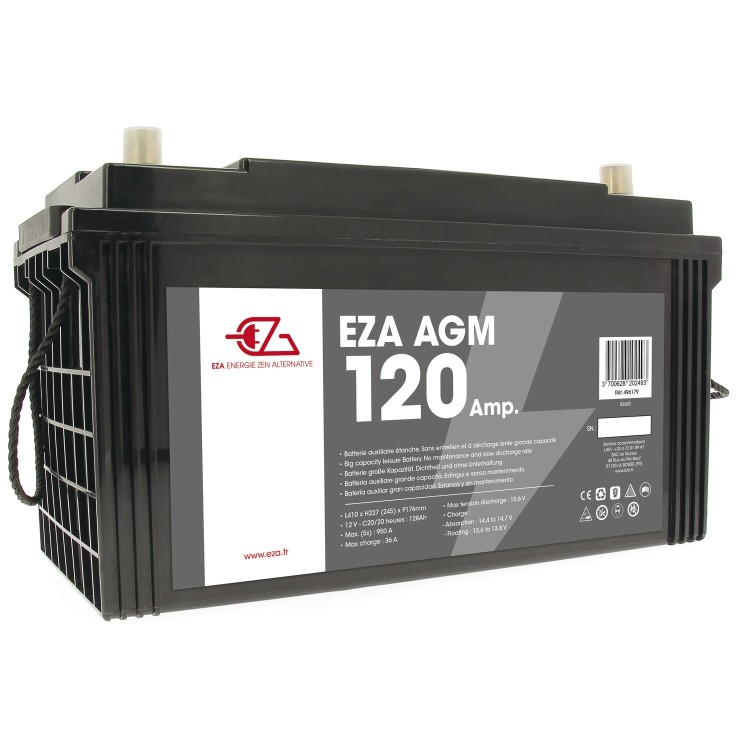 1 - Batterie EZA 120 Ah AGM pour camping-car et services photovoltaïques